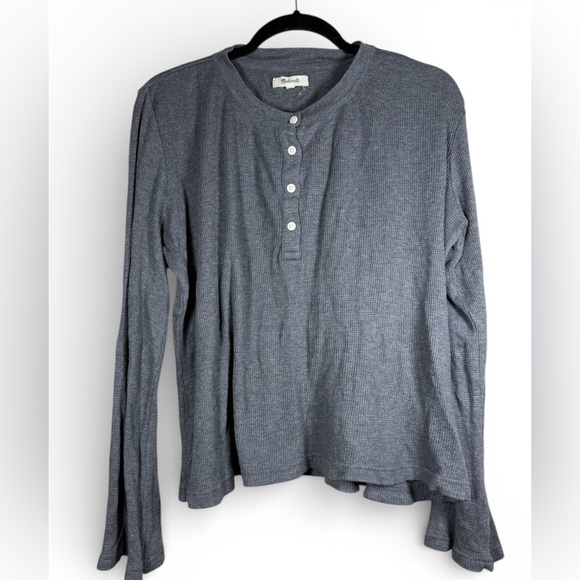 Madewell Top Heathered Thermal Henley Tee Long Sleeve Gray XL - Picture 6 of 12